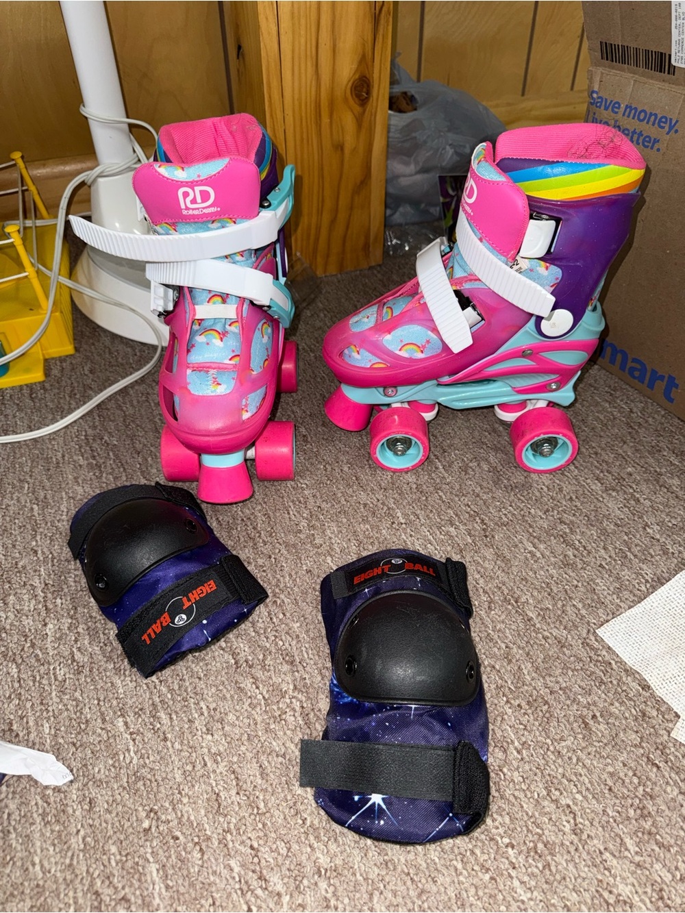 RD Kids Pink Rainbow Roller Skates with Adjustable Straps